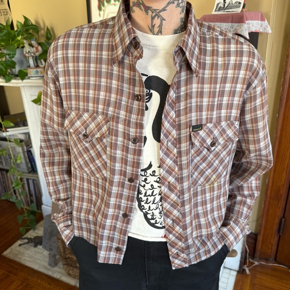 💀 SOLD 💀 Vintage 70s Cropped Boxy Plaid Semi-Sheer Western by Maverick ~ Size M - Picture 4 of 9